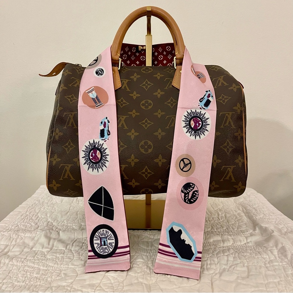 Elegant Designer Pink and Brown Twilly Scarf